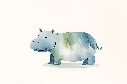 Dromerig nijlpaard aquarel schilderij