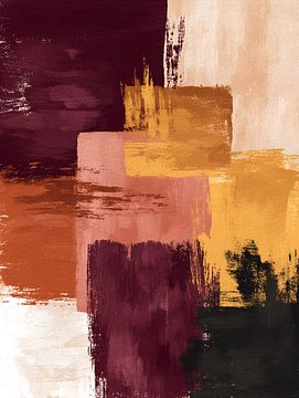 Abstract in Burgundy en Oker van Gypsy Galleria