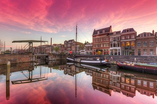 Old harbor of Rotterdam (Delfshaven) at sunset