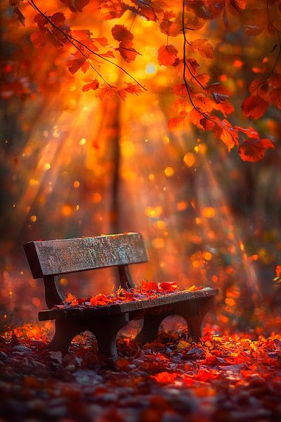 Benches in the autumn light of nature by Poster Art Shop