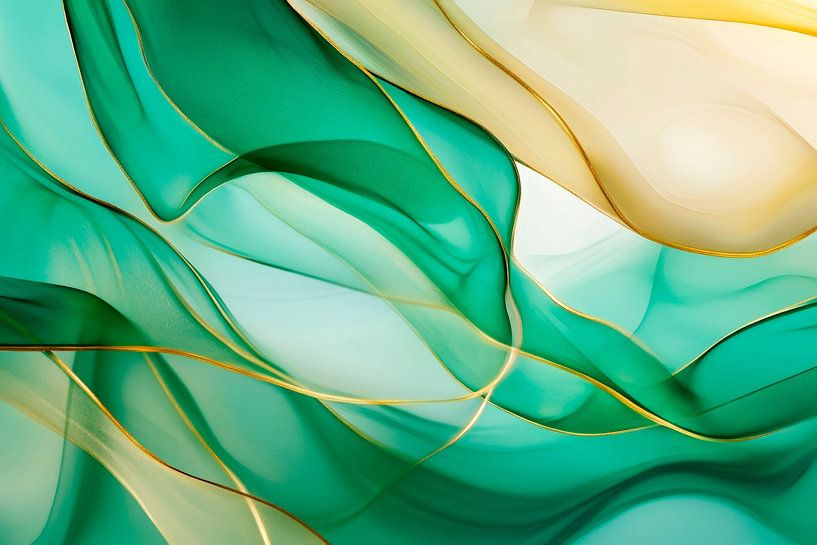 Gentle waves in green and gold by Poster Art Shop