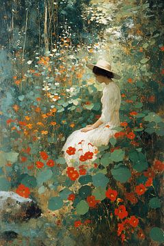 Dame in Nasturtium Tuin no.4 van Studio BB