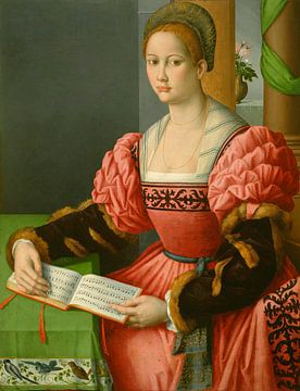 Portret van een vrouw met een muziekboek, Bachiacca