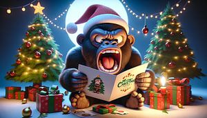 Überraschter Gorilla bei der Weihnachtsvorbereitung