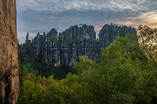 The Torsteine in the evening in Saxon Switzerland