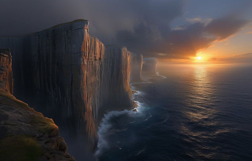 Zonsondergang aan de kust van fernlichtsicht