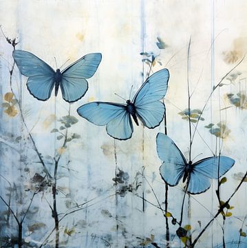 Trois papillons en bleu sur Lauri Creates