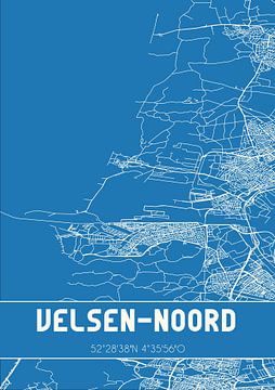 Blauwdruk | Landkaart | Velsen-Noord (Noord-Holland) van MijnStadsPoster
