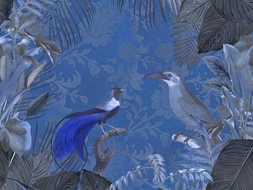 Middernacht Jungle Blauw Tropisch Paradijs van Andrea Haase