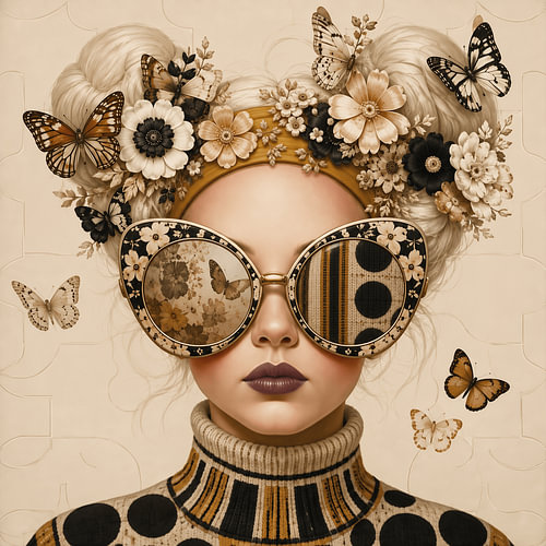 Between seasons | Surrealist portrait with flowers and butterflies