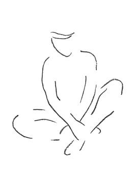 Patient (dessin au trait portrait femme nue assise dame fusain ligne art noir et blanc minimaliste)