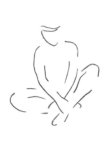 Patient (dessin au trait portrait femme nue assise dame fusain ligne art noir et blanc minimaliste)