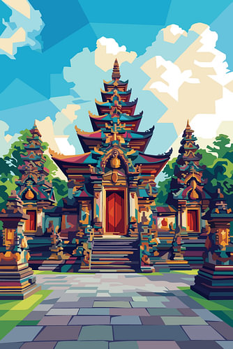 Candi Prambanan WPAP Pop Art Illustration Metal Poster