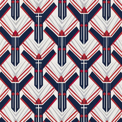 Art Deco Patroon Rood Wit Blauw