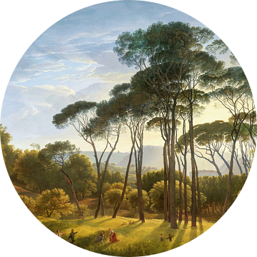 Italiaans landschap met parasoldennen, Hendrik Voogd, digitaal gerestaureerd van Lars van de Goor