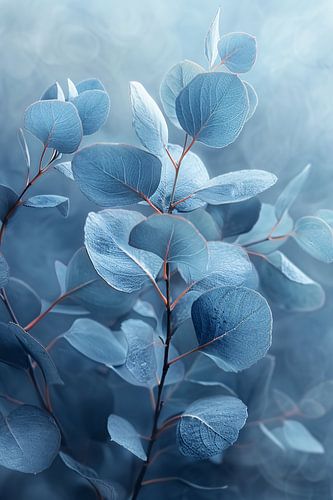 Elegante blauwe eucalyptus bladeren in minimalistische stijl