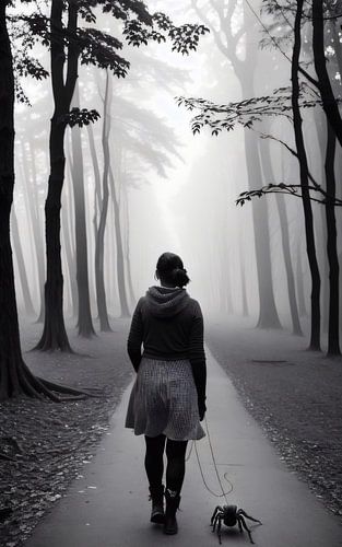 House spider out through foggy forest