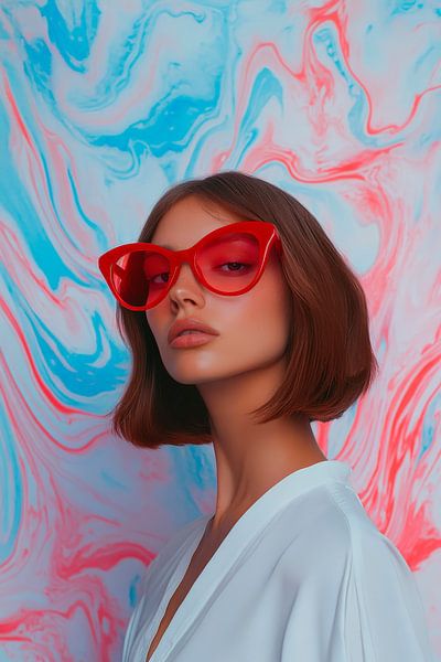 Casual look with red vintage sunglasses by Poster Art Shop