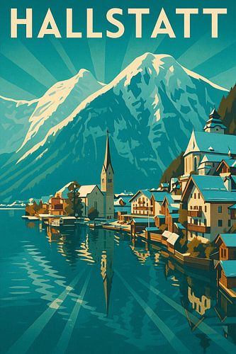 Hallstatt Art Deco Poster – Alpine Lake Elegance
