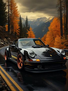 Schwarzer Porsche in Berglandschaft_8 von Bianca Bakkenist