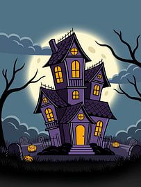 Gruselige Cartoon-Villa um Mitternacht