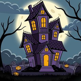 Creepy Cartoon Mansion at Midnight by Ezhar Art