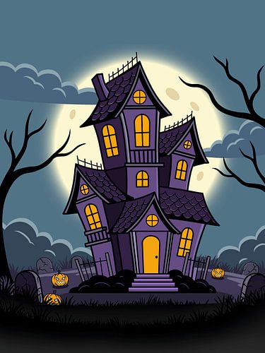 Gruselige Cartoon-Villa um Mitternacht