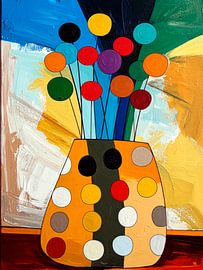 Fröhliche abstrakte Malerei: Vase mit Blumen im Pop-Art-Stil