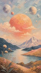 Pastel Cosmic Landscape with Textured Sun