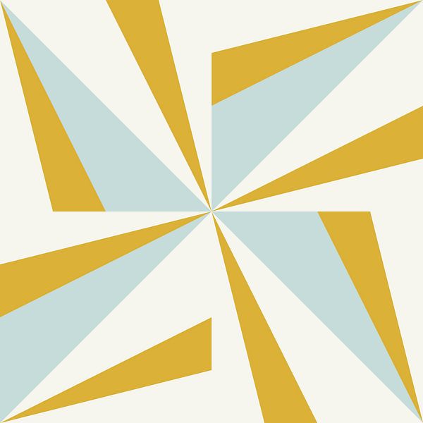 Retro geometry  with triangles in Bauhaus style in  yellow and blue 2 by Dina Dankers