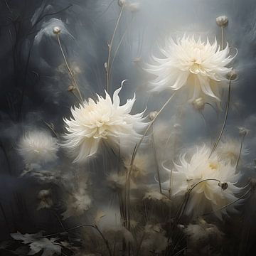 Verträumte Chrysanthemen: Ein bezauberndes Gesicht aus weißen Chrysanthemen von Karina Brouwer