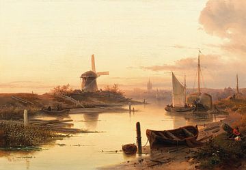 Fischer an einem Kanal in der Abenddämmerung, Charles Leickert