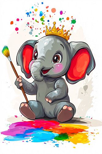 Vrolijke baby olifant met verf