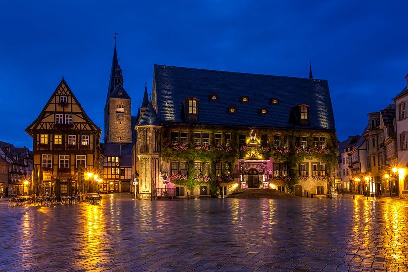The Quedlinburg market square looking towards the town hall by Michel Lask