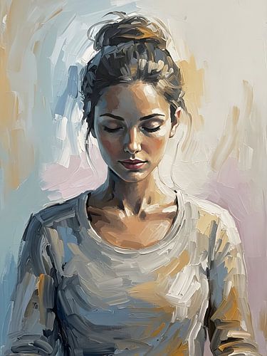 Sereen vrouwenportret in expressieve penseelstreken