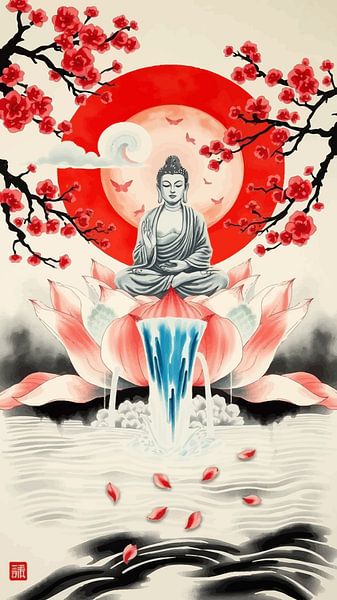 Buddha / Boeddha Japanese Art Sumi-e by MIROKKU