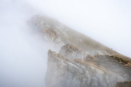 Foggy atmosphere on the Seceda in the Dolomites