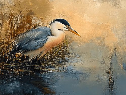 Heron's shadow play in the reeds