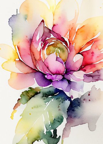 Colourful abstract watercolour flower