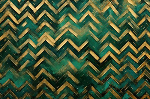 Chevron Goud en Groen Patroon