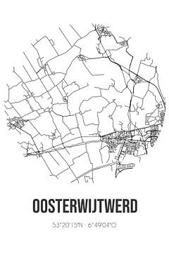 Oosterwijtwerd (Groningen) | Landkaart | Zwart-wit van Rezona