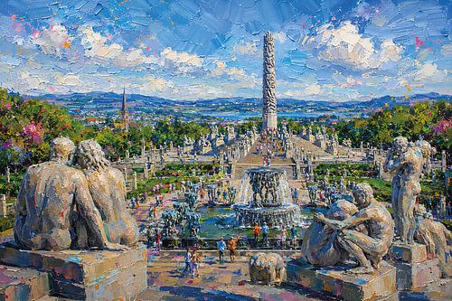 Het Vigelandpark in Oslo, Noorwegen schilderij.