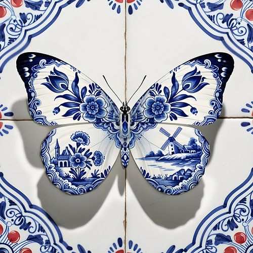 Delfts Blauwe Vlinder op Klassieke tegels 2