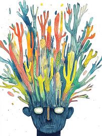 Homme avec une tête de cactus sur Franka Poulain