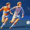 Deux joueurs de football pendant le match - Illustration acrylique sur papier sur Galerie Ringoot