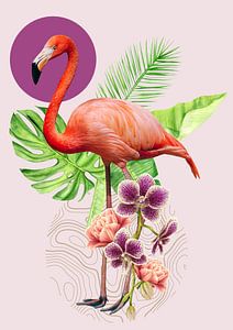 Flamingo with vintage style flowers
