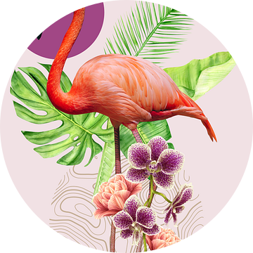 Flamingo met vintage style bloemen roze