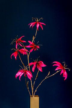 Magenta Eenvoud - Minimalistische Flora tegen Nachtblauw van Femke Ketelaar