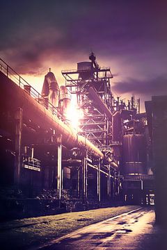 Blast furnace along the Alte Emscher in the Duisburg-Nord landscape park. Steelworks in the middle o by Jakob Baranowski - Photography - Video - Photoshop