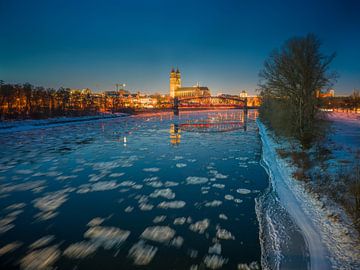 Magdeburg and the Elbe during the blue hour in winter by t.ART